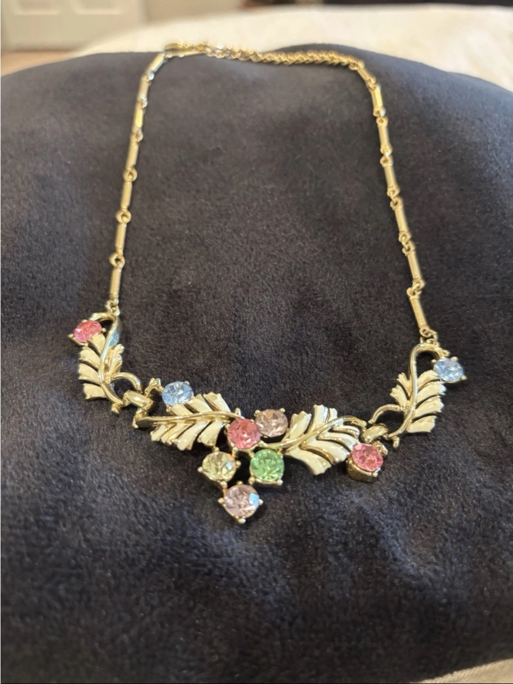 Vintage Coro Signed Choker Necklace Enamel & Multi-Colored Rhinestones